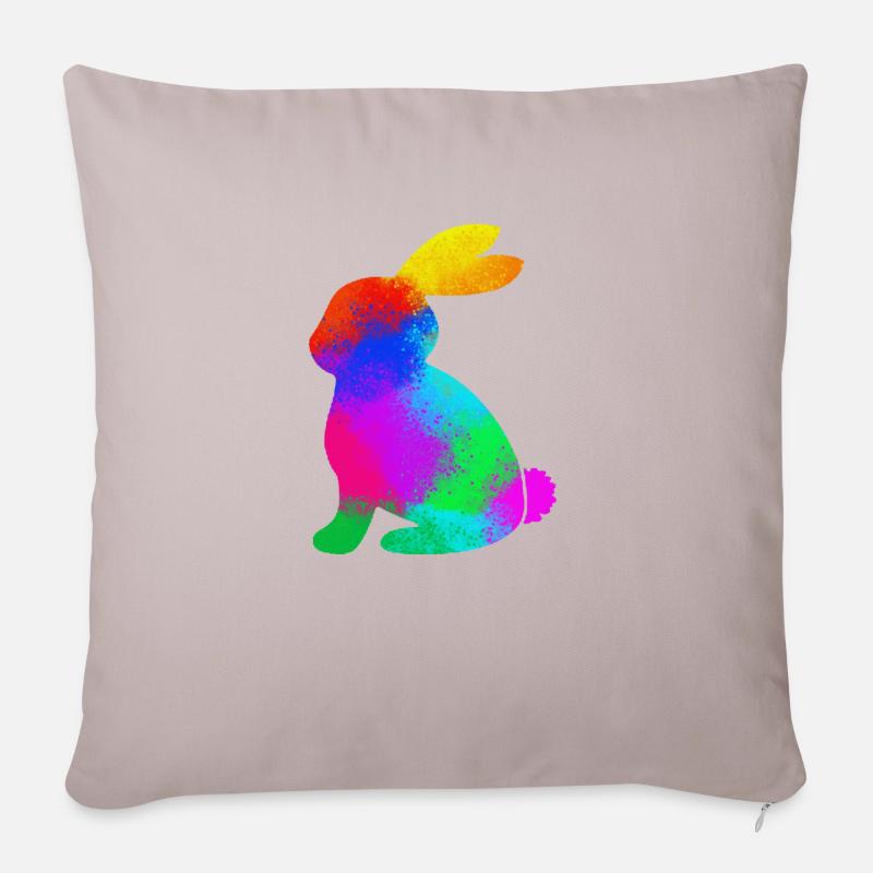 bunter Hase - Sofakissenbezug 45 x 45 cm - helles Taupe