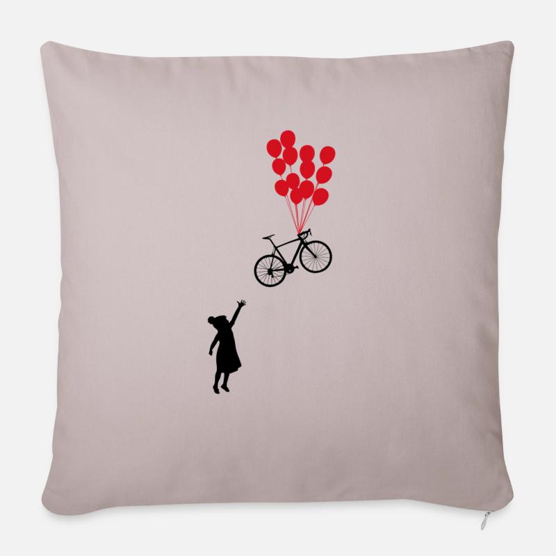 Rennrad Mädchen Luftballon - Sofakissenbezug 45 x 45 cm - helles Taupe