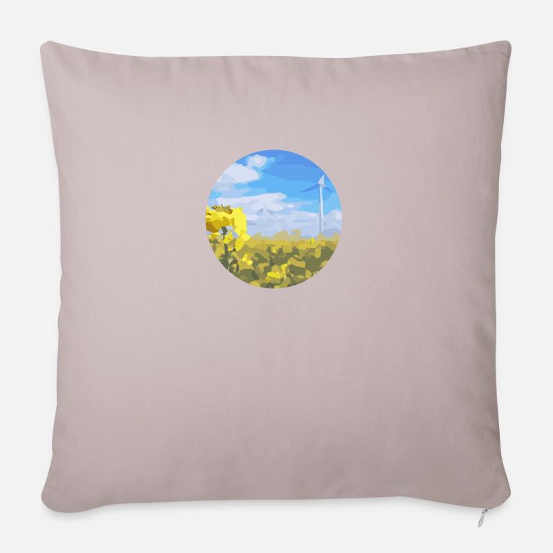 Champ de colza avec moulin à vent - Housse de coussin décorative 45 x 45 cm - taupe clair