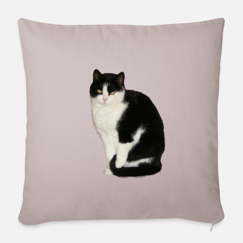 Katze schwarz - weiß - Sofakissenbezug 45 x 45 cm - helles Taupe