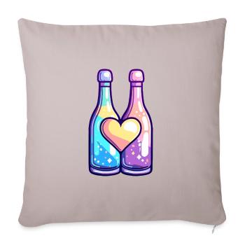 Flasche Paar Party Sekt Liebe Herz Valentinstag - Sofakissenbezug 45 x 45 cm - helles Taupe - Vorne