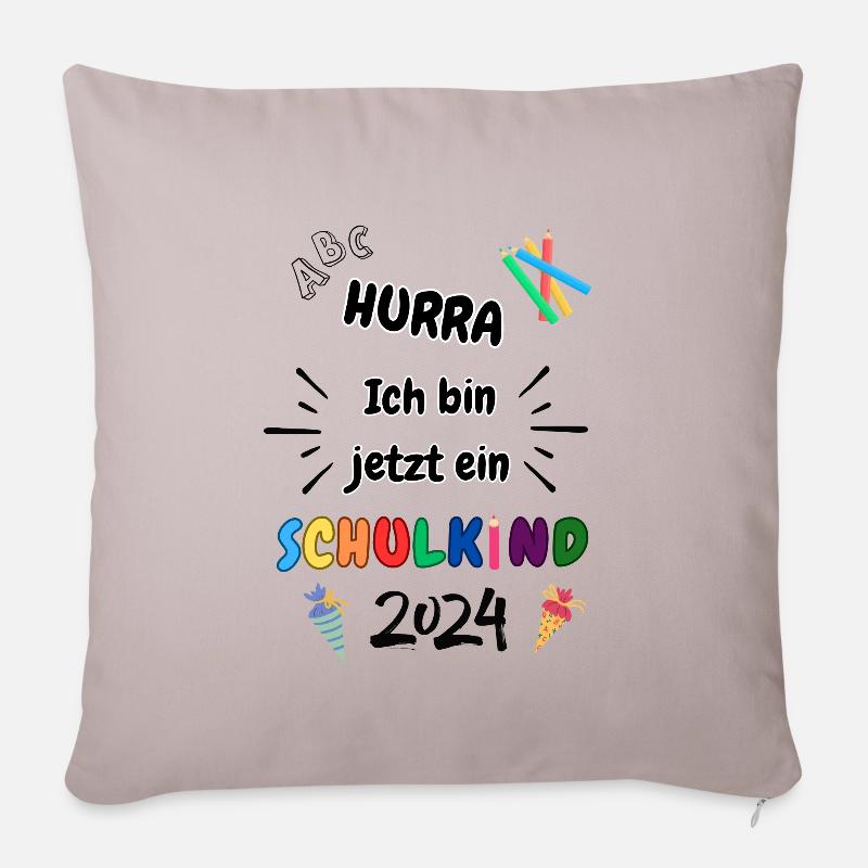 Schulkind 2024 - Einschulung - Erster Schultag - Sofakissenbezug 45 x 45 cm - helles Taupe
