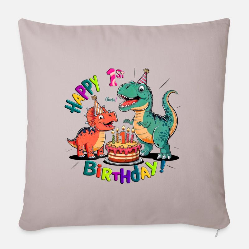 Dino-Milbe Erster Geburtstag - Sofakissenbezug 45 x 45 cm - helles Taupe