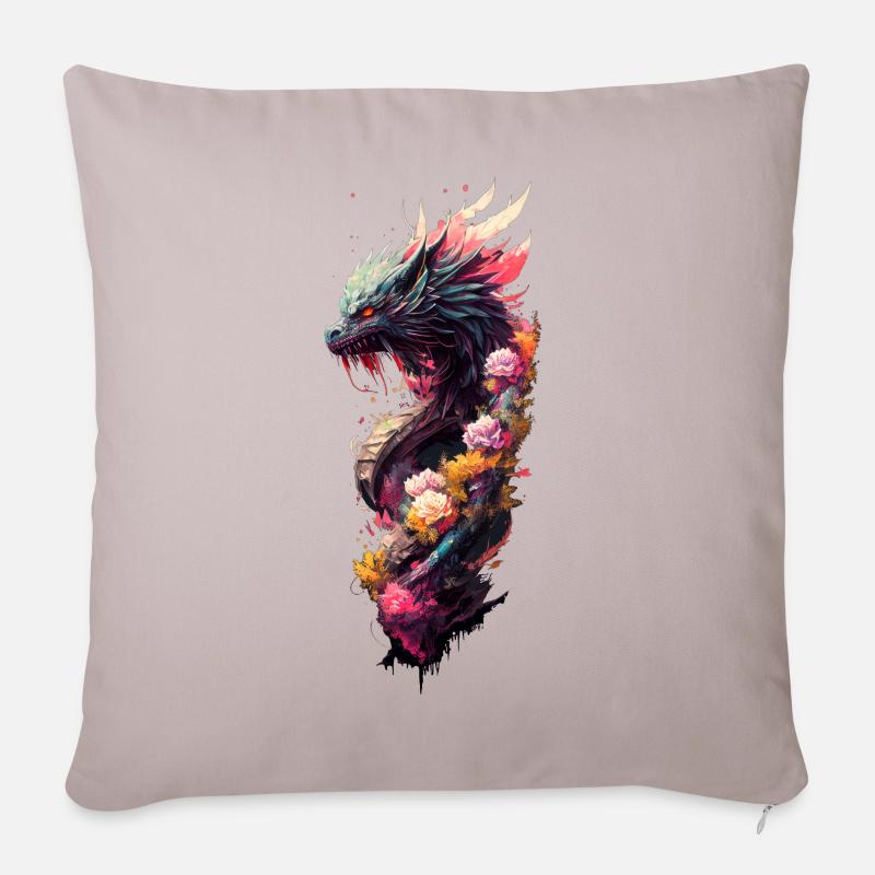 Dragon japonais - Housse de coussin décorative 45 x 45 cm - taupe clair