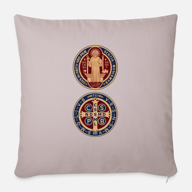 Médaille de saint Benoît de Nursie - Housse de coussin décorative 45 x 45 cm - taupe clair