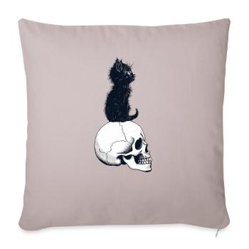 Chaton mignon assis sur un crâne - Housse de coussin décorative 45 x 45 cm - taupe clair - Devant