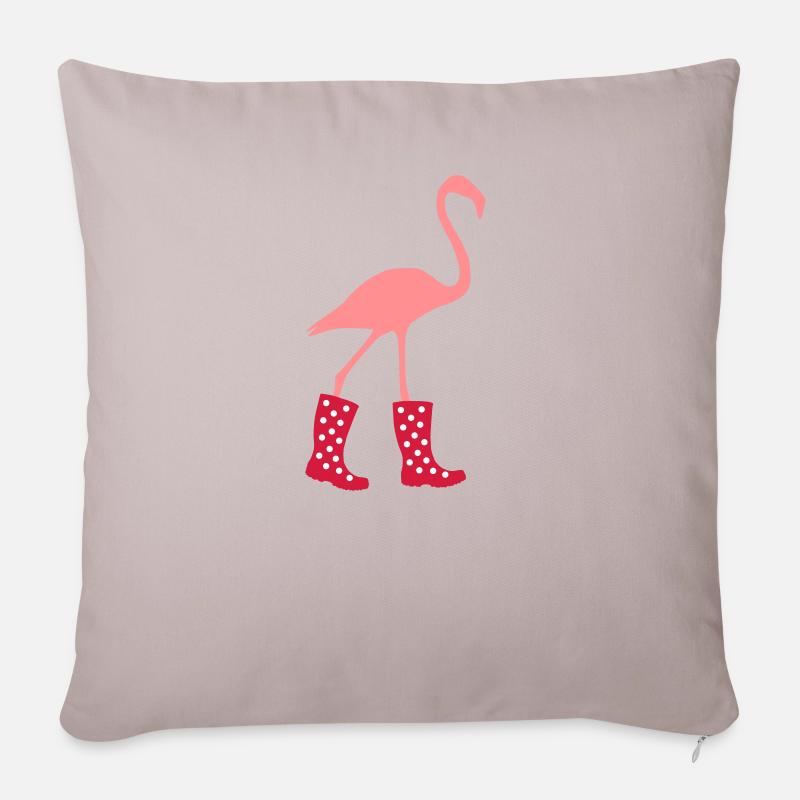 Flamingo Gummistiefel - Sofakissenbezug 45 x 45 cm - helles Taupe