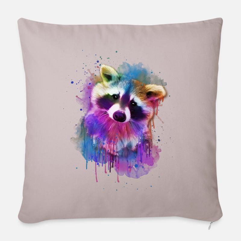 Waschbär / Aquarell / Regenbogen Design - Sofakissenbezug 45 x 45 cm - helles Taupe