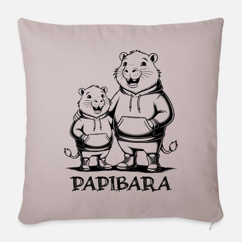 Papibara Papi Capybara Vater Lustig Papa Vatertag - Sofakissenbezug 45 x 45 cm - helles Taupe