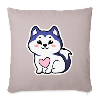 Husky sweet heart dog cadeau Malamute - Housse de coussin décorative 45 x 45 cm - taupe clair - Devant