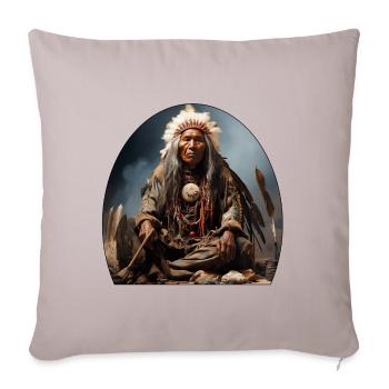 Chef indien avec coiffe de plumes - Housse de coussin décorative 45 x 45 cm - taupe clair - Devant