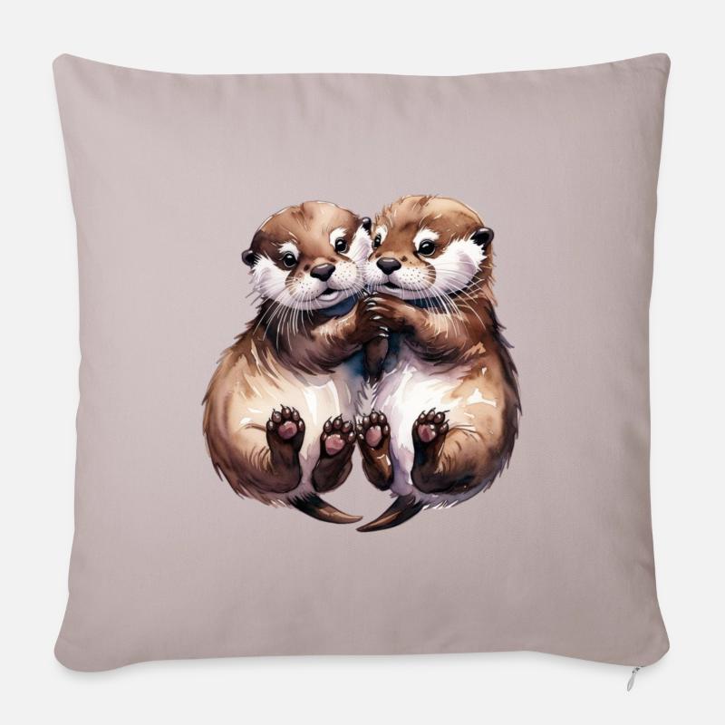 Kuschelnde Otter - Sofakissenbezug 45 x 45 cm - helles Taupe