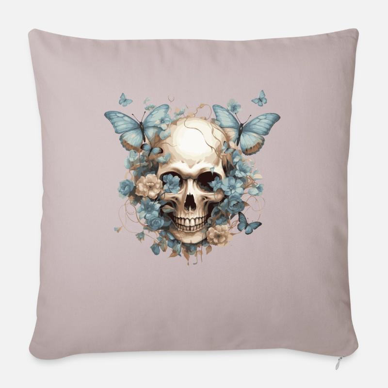 Papillons et crânes - Housse de coussin décorative 45 x 45 cm - taupe clair
