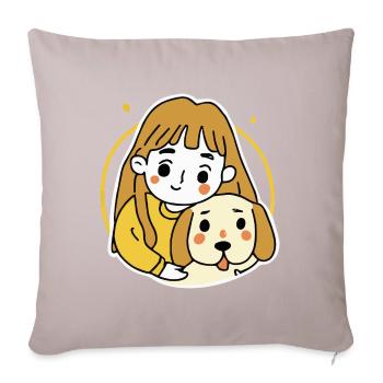 Fille avec un Labrador Dog Retriever - Housse de coussin décorative 45 x 45 cm - taupe clair - Devant