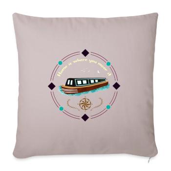 Narrowboat Illustration Home is where You Moore It - Sofa pillowcase 17,3'' x 17,3'' (45 x 45 cm) - light taupe - Front