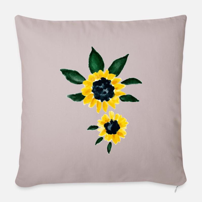 Gelbe Sonnenblumen handgemaltes Aquarell - Sofakissenbezug 45 x 45 cm - helles Taupe