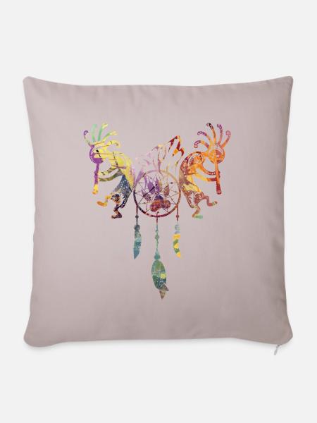 Native American Kokopelli - Dreamcatcher Wolf 1 - Sofakissenbezug 45 x 45 cm - helles Taupe