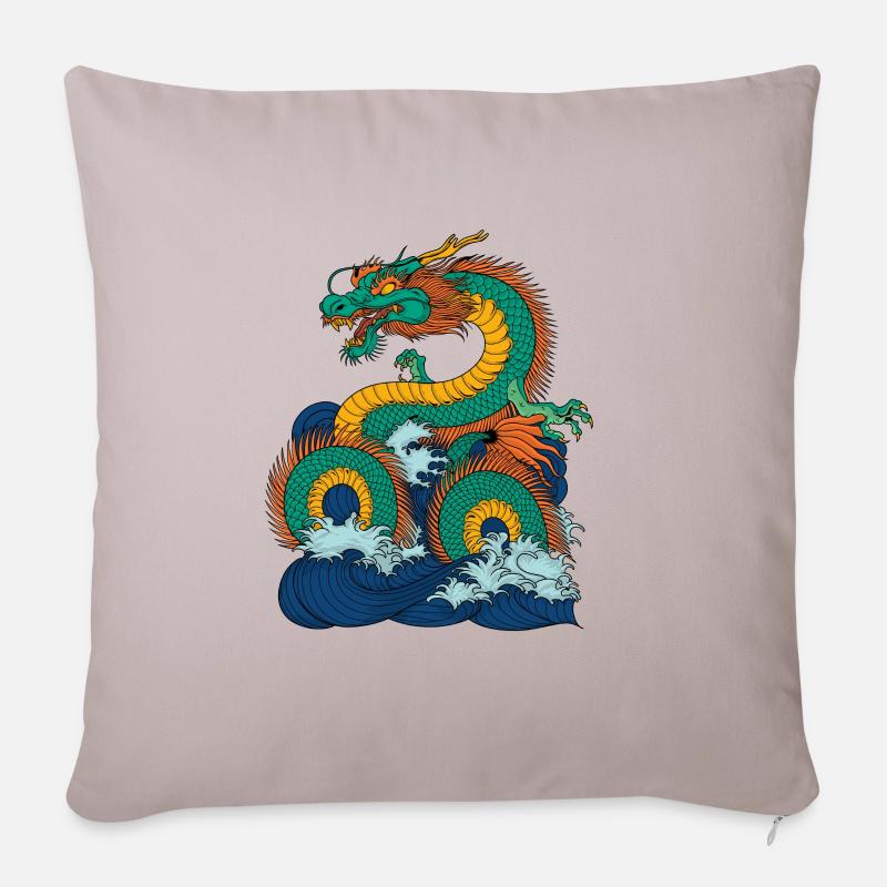 Japanischer Meeresgott Ryujin - Sofakissenbezug 45 x 45 cm - helles Taupe