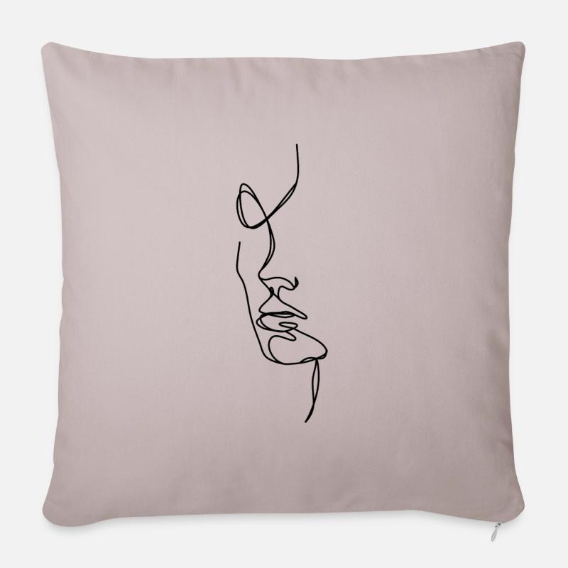 Une ligne. visage - Housse de coussin décorative 45 x 45 cm - taupe clair