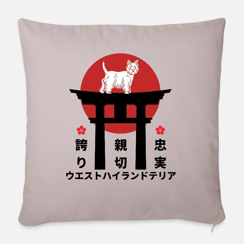 West Highland white Terrier Japan Kanji Stil - Sofakissenbezug 45 x 45 cm - helles Taupe