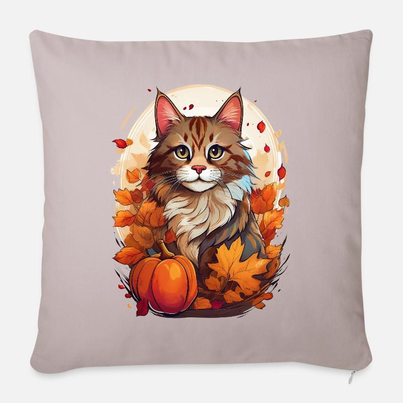 Katze im Herbst - Sofakissenbezug 45 x 45 cm - helles Taupe