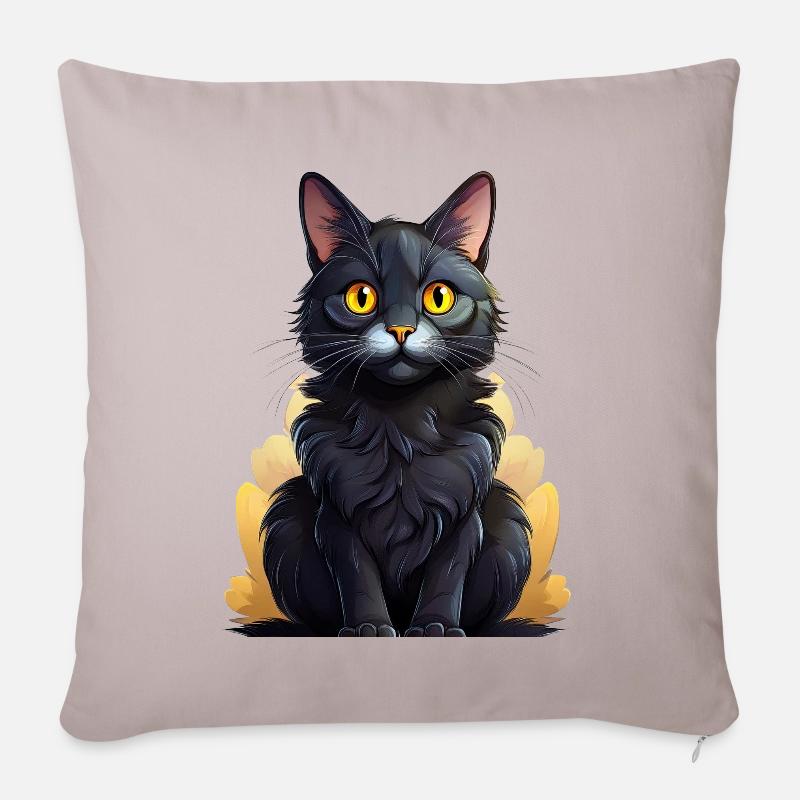 Chat noir - Housse de coussin décorative 45 x 45 cm - taupe clair