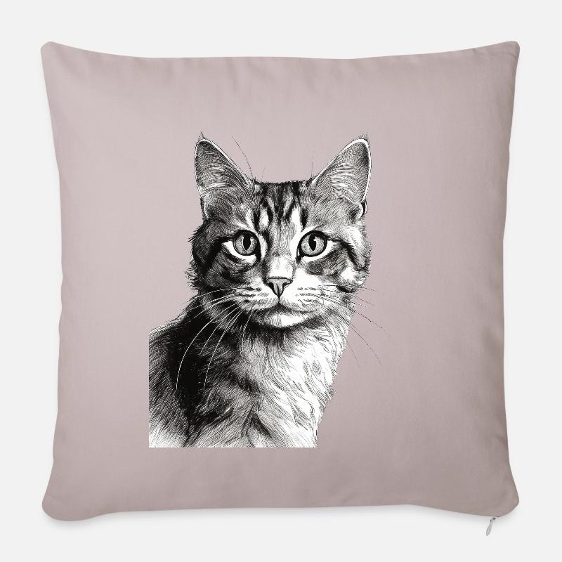 Schwarz weiß Zeichnung einer Katze - Sofakissenbezug 45 x 45 cm - helles Taupe