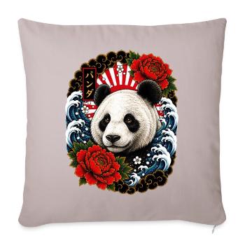Panda im japanischen Irezumi Tattoo Stil - Sofakissenbezug 45 x 45 cm - helles Taupe - Vorne
