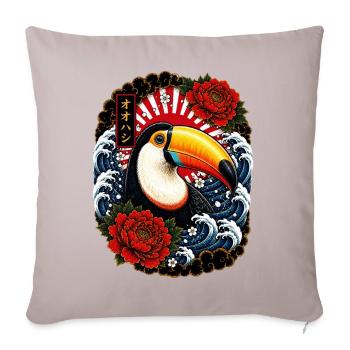 Tukan im japanischen Irezumi Tattoo Stil - Sofakissenbezug 45 x 45 cm - helles Taupe - Vorne