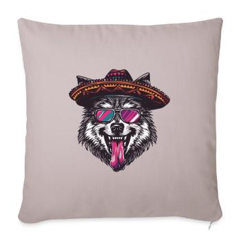 Wolf Comic Lustig Sombrero - Sofakissenbezug 45 x 45 cm - helles Taupe - Vorne