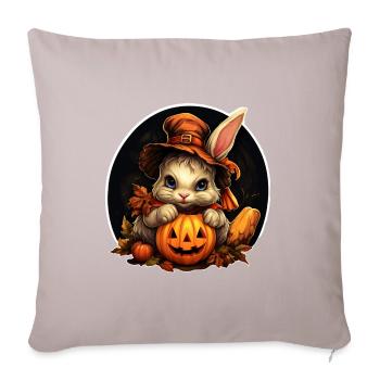 Halloween Häschen mit Kürbis und Hut - Sofakissenbezug 45 x 45 cm - helles Taupe - Vorne