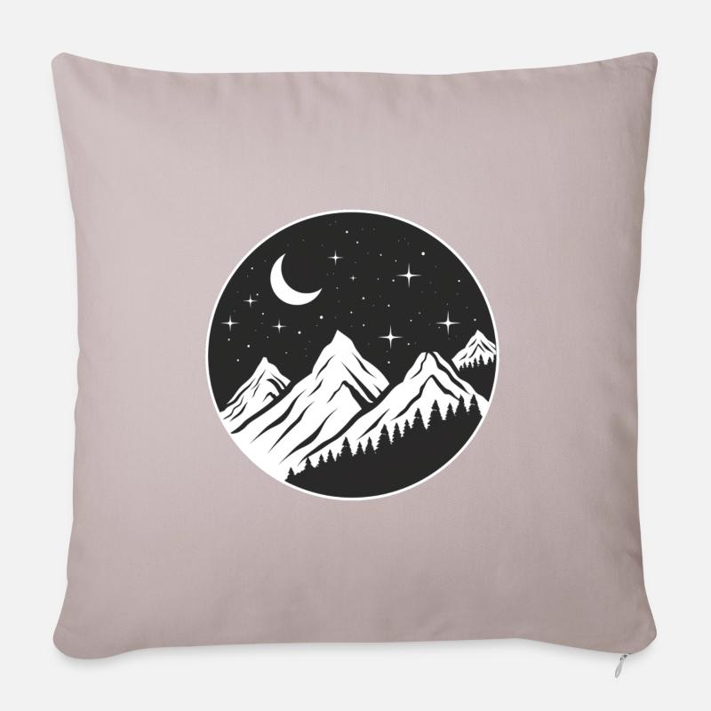 logo de montagne, logo rond, nuit étoilée - Housse de coussin décorative 45 x 45 cm - taupe clair
