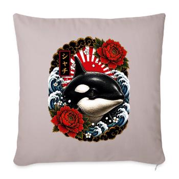 Orca im japanischen Irezumi Tattoo Stil - Sofakissenbezug 45 x 45 cm - helles Taupe - Vorne