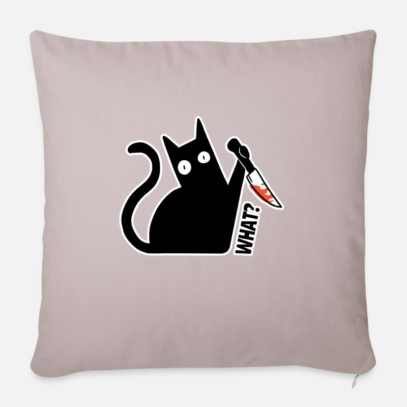 Cat What? lustige schwarze Katze mit Messer - Sofakissenbezug 45 x 45 cm - helles Taupe