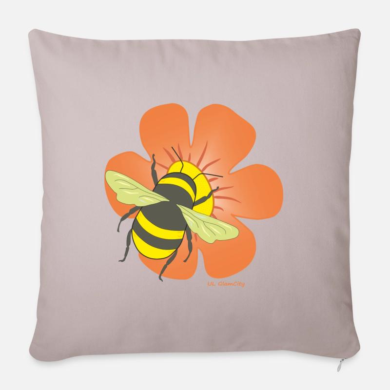 Blume mit Hummel - Sofakissenbezug 45 x 45 cm - helles Taupe