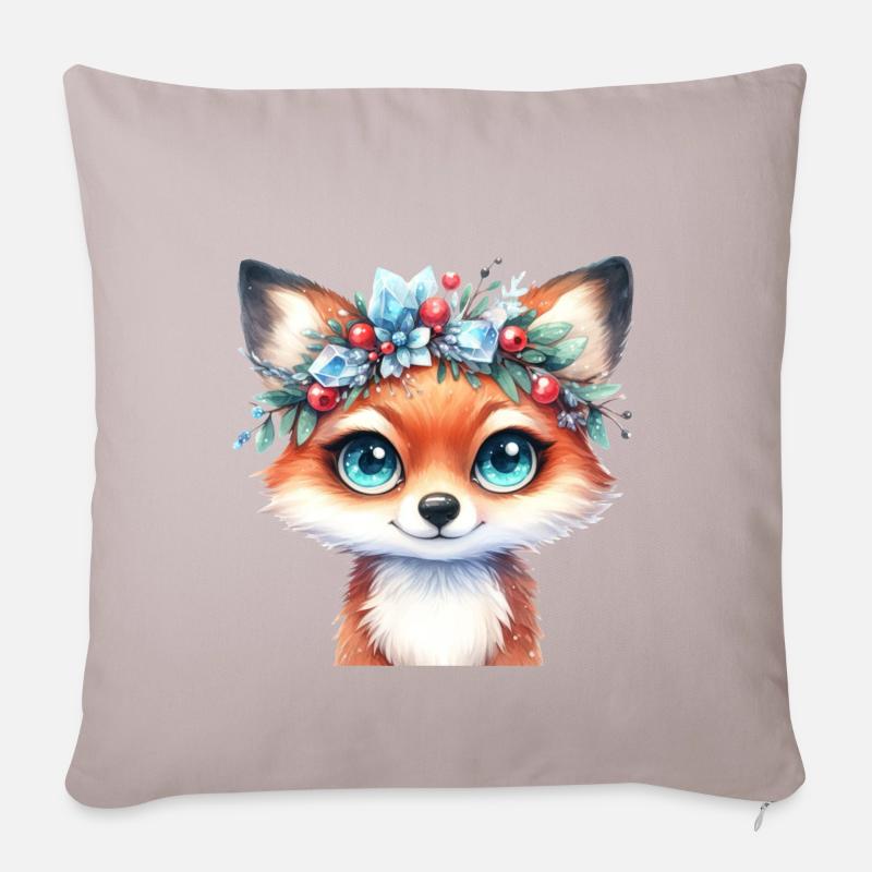 Renard d’hiver avec couronne de cristal de glace - Housse de coussin décorative 45 x 45 cm - taupe clair