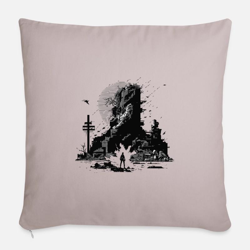 Sci-Fi 8Bit scenario in a destroyed world Sofa pillowcase 17,3'' x 17,3'' (45 x 45 cm)