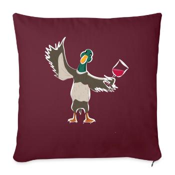 Süße Ente Entchen mit Rotwein lädt zum trinken ein - Sofakissenbezug 45 x 45 cm - Burgunderrot - Vorne