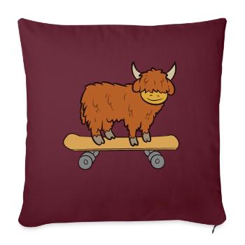 Skateboard Highland Cow Amour Highland Cows - Housse de coussin décorative 45 x 45 cm - bordeaux - Devant