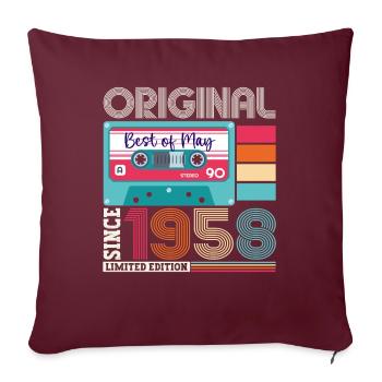 65 Anniversaire Homme Femme Cassette Mai Vintage 1958 - Housse de coussin décorative 45 x 45 cm - bordeaux - Devant