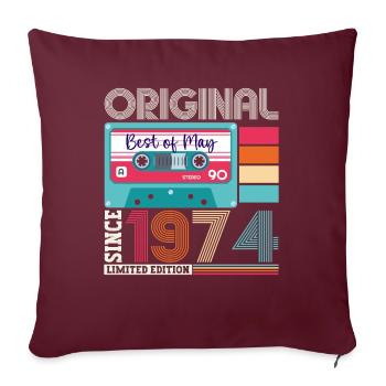 49 Anniversaire Homme Femme Cassette Mai Vintage 1974 - Housse de coussin décorative 45 x 45 cm - bordeaux - Devant