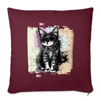 Chat avec des lunettes de soleil - Housse de coussin décorative 45 x 45 cm - bordeaux - Devant