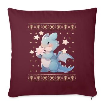 Dragon kawaii dans le style pull de Noël moche - Housse de coussin décorative 45 x 45 cm - bordeaux - Devant