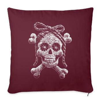 Bone Art : Crâne de motard mystérieux - Housse de coussin décorative 45 x 45 cm - bordeaux - Devant
