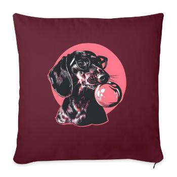 Teckel avec lunettes et chewing-gum rose - Housse de coussin décorative 45 x 45 cm - bordeaux - Devant