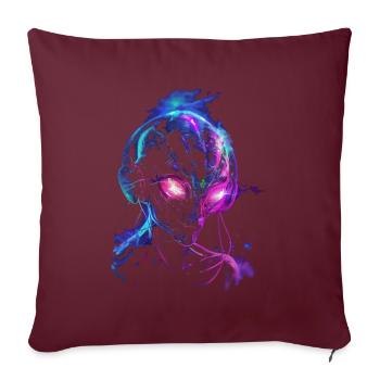 DJ Alien UFO avec casque Alien Festival - Housse de coussin décorative 45 x 45 cm - bordeaux - Devant