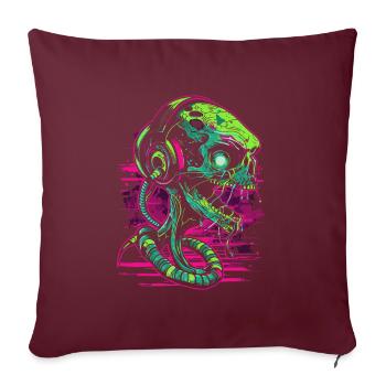 Alien DJ avec casque Festival Alien UFO - Housse de coussin décorative 45 x 45 cm - bordeaux - Devant