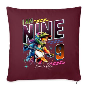 9e anniversaire des filles de motocross - Housse de coussin décorative 45 x 45 cm - bordeaux - Devant