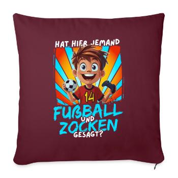 Fußball und Zocken Geburtstag Junge 14 Jahre - Sofakissenbezug 45 x 45 cm - Burgunderrot - Vorne