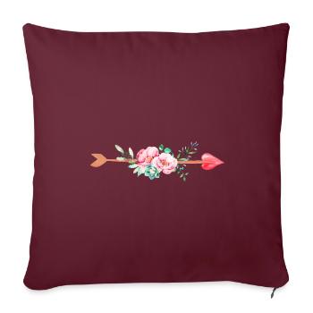 Flèche fleurs coeur - Housse de coussin décorative 45 x 45 cm - bordeaux - Devant